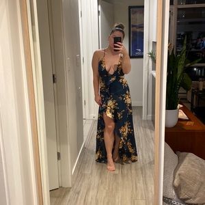 Satin floral ruffle Maxi dress